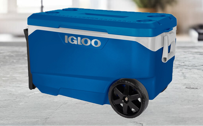 Recalled Igloo 90QT Flip Tow Rolling Cooler in Sapphire Blue Body and Lid