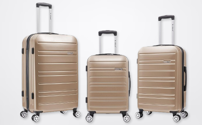 Rockland 3 Piece Irvine Hardside Spinner Wheel Luggage Set in Champagne