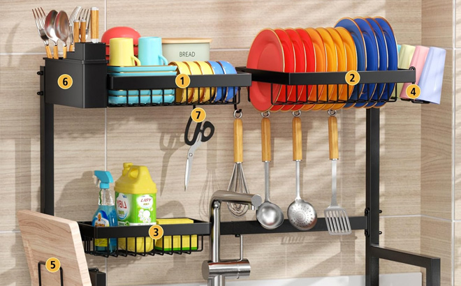 SNSLXH 2 Tier Over The Sink Dish Drying Rack Kitchen Large Dish Drying Rack Over The Sink Suitable for Most Sinks