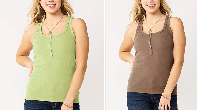 SO Women's Rib Henley Tank Top