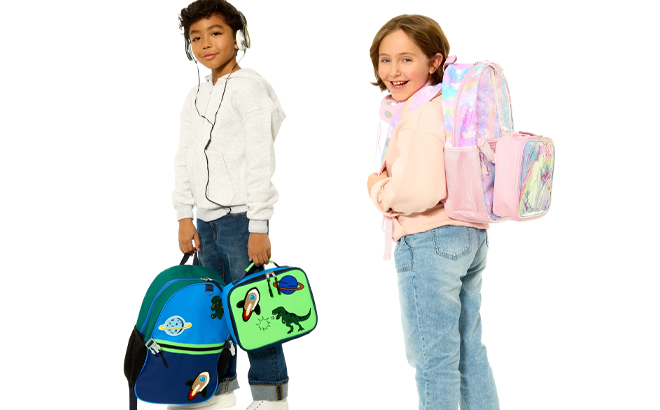 Schoolyard Vibes 17 Inch 3 Piece Backpack Sets with Headphones and Kids Lunch Box