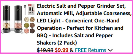 Screen Shot of the Checkout Page for the Jeaduiwe Salt Pepper Grinder Set