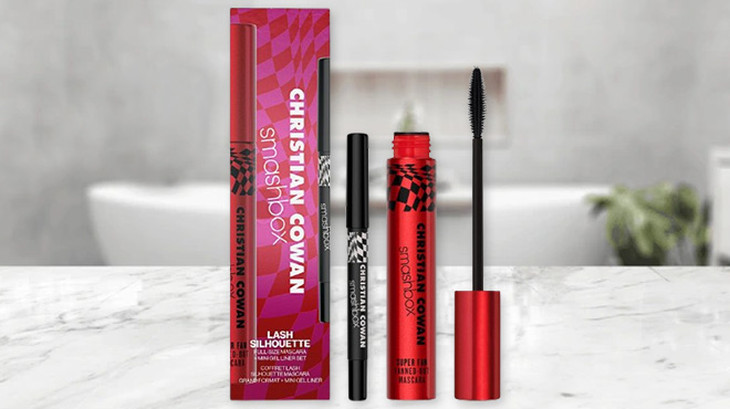 Smashbox Lash Silhouette Mascaraand Mini Gel Liner Set on a Table