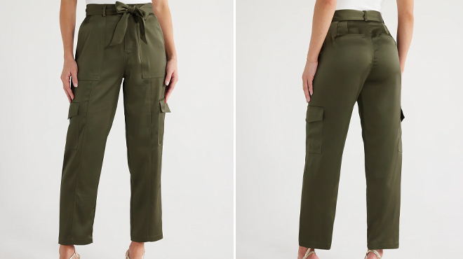 Sofia Jeans Womens Tapered High Rise Satin Cargo Pants