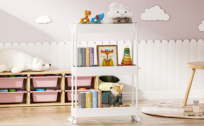 Spacekeeper 3 Tier Slim Rolling Storage Cart in the Kids Room