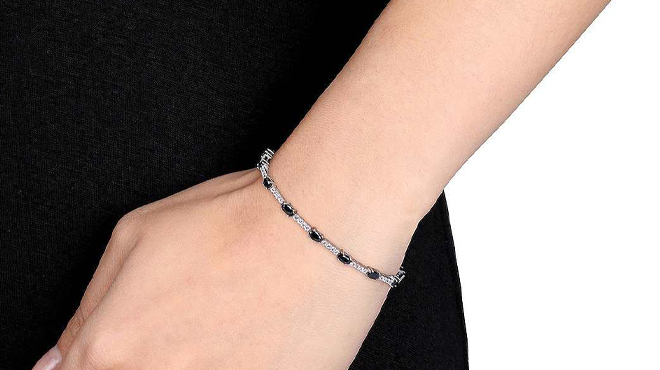 Stella Grace Sterling Silver Black White Cubic Zirconia Station Bracelet