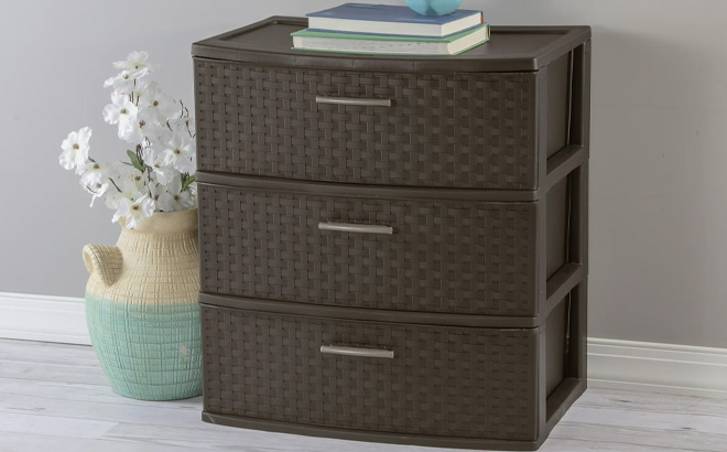 Sterilite 3 Drawer Wide Weave Tower Espresso