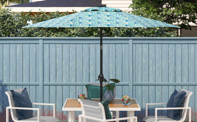 Style Selections 7 5 Foot Hexagon Tropical Leaves Market Patio Umbrella