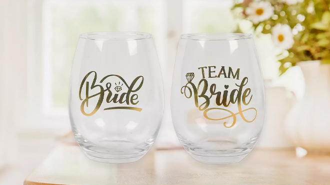 Team Bride 2 Piece Stemless Wine Glass Set