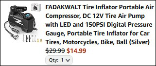 Tire Inflator Final Price at Checkout