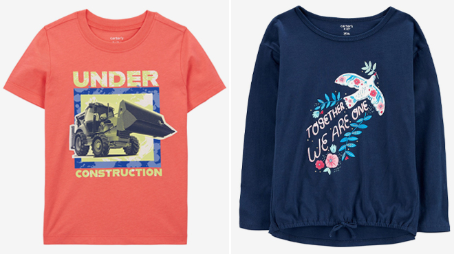 Toddler Under Construction Graphic Tee and Carters Kids Floral Dove Graphic Tee