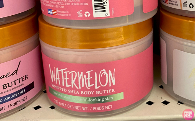 Tree Hut Watermelon Scent Shea Body Butter on a Shelf