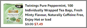 Twinings Pure Peppermint 100 Individually Wrapped Tea Bags at Amazon