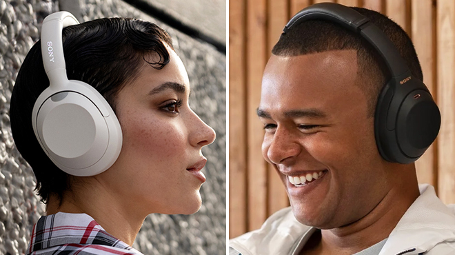 Two People Wearing Sony Premium Overhead Headphones