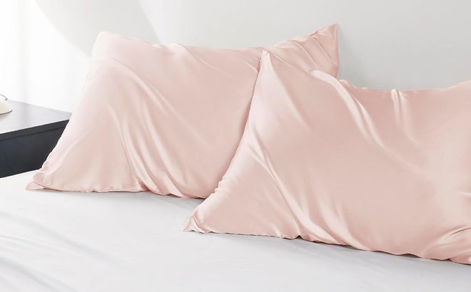 Two Pillows with Bedsure Silky Satin Pillowcases