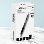 Uni Ball Retractable Fraud Prevention Gel Pens on the Table