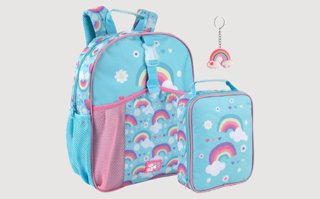 Up We Go 3 Piece Allover Print Backpack Detachable Lunch Bag and Keychain Set