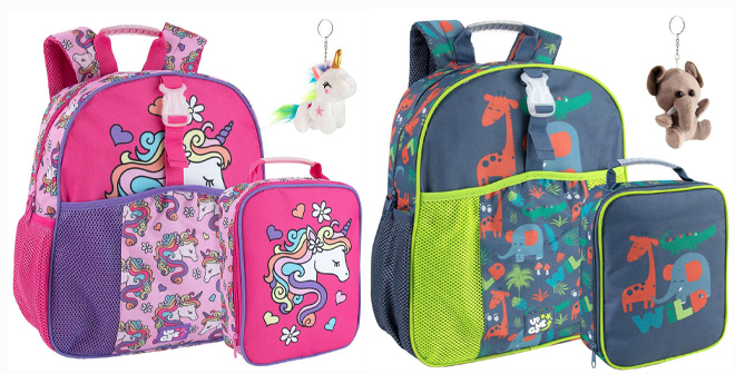 Up We Go 3 Piece Allover Print Backpack Lunch Bag and Keychain Set