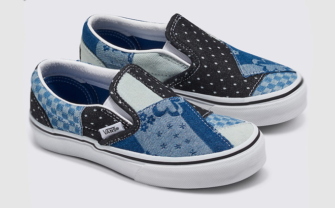 VANS Kids Slip On Denim Patchwork Shoes