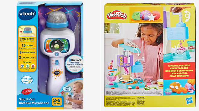 VTech Sing It Out Karaoke Microphone and Play Doh Rainbow Swirl Ice Cream Playset