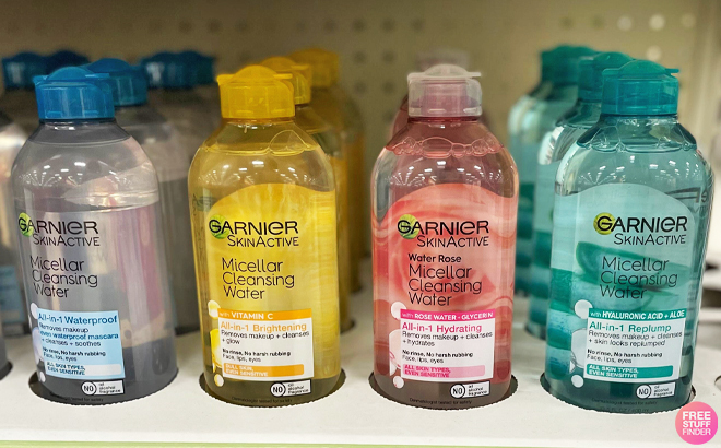 Various Garnier Micellar Cleansing Water on a Shelf 1