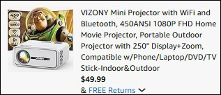 Vizony Mini Projector with WiFi and Bluetooth