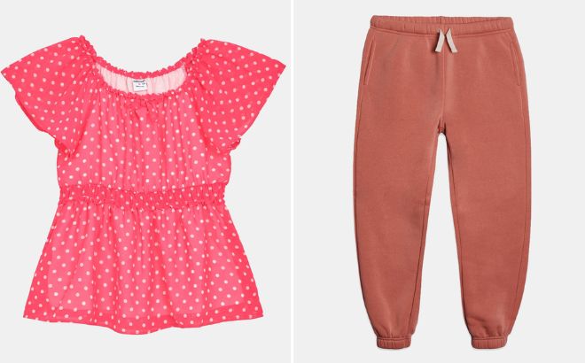 Wallflower Girls Baby Doll Top and Wonder Nation Girls Fleece Joggers