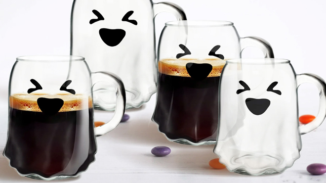 Way To Celebrate Glass Ghost Drinking Mug Squint 4 Pack