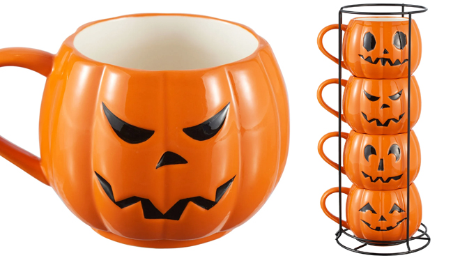 Way To Celebrate Halloween Pumpkin Stoneware Mugs