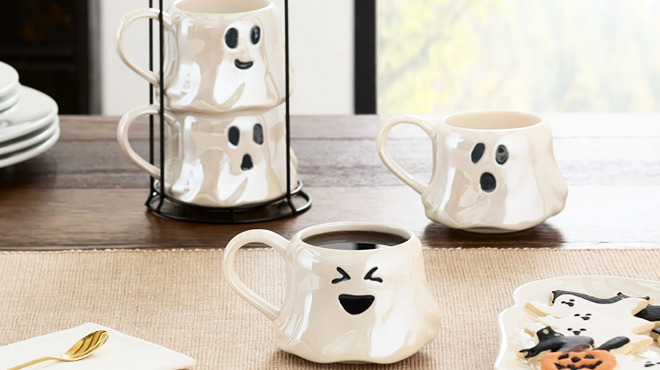 Way To Celebrate Halloween White Ghost Stoneware Mugs