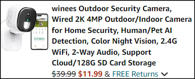 Winees Outdoor Security Camera Checkout