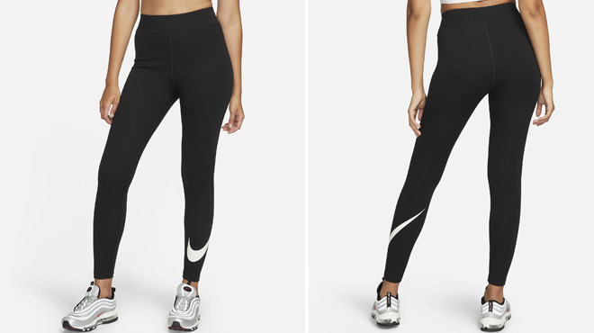 Women Wearing Nike Sportswear Classics High Waisted Graphic Leggings