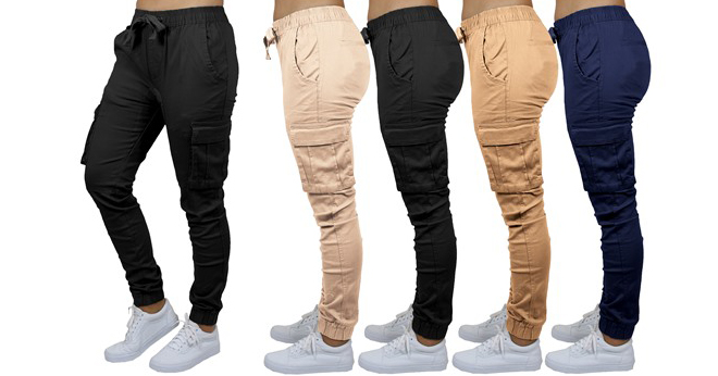 Womens Cotton Flex Stretch Cargo Joggers 2 Pack