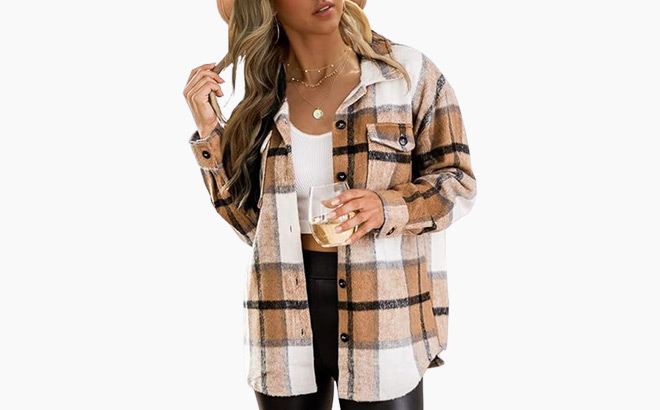 Womens Flannel Shacket Jacket Multicolor