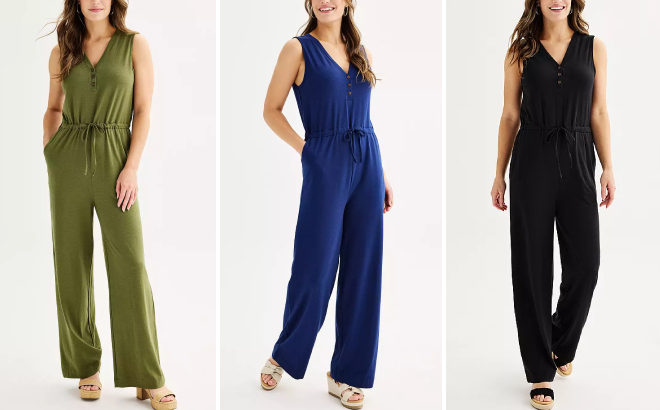 Womens Henley Knit Jumpsuits