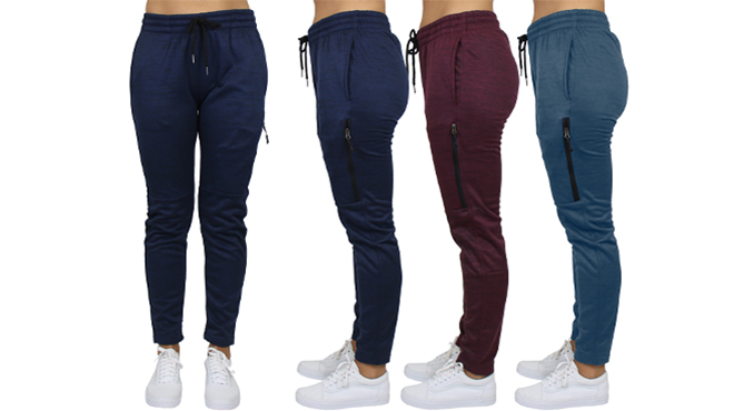 Womens Loose Fit Fleece Lined Tech Joggers 3 Pack