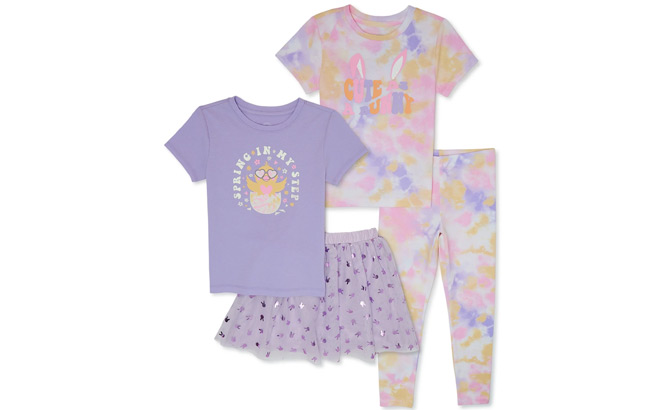 Wonder Nation Girls Easter Graphic Tees Leggings and Skirt Outfit Set