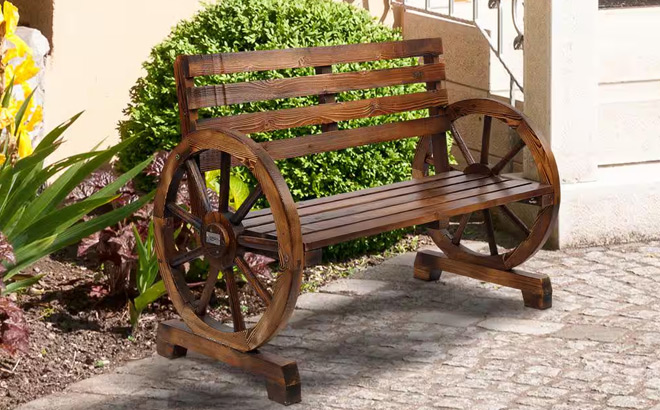 Wooden Wagon Wheel 2 Person Bench