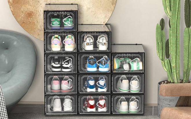 X Large Shoe Storage Organizer Boxes Clear Shoe Boxes Stackable Shoe Organizer for Closet