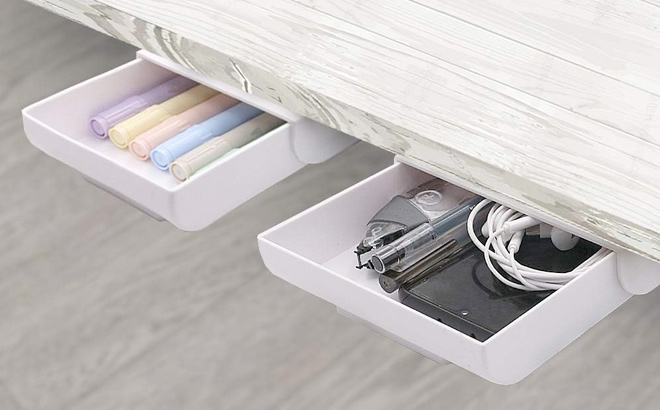 YOOUSOO 2 Pack Under Desk Drawer Organizer Slide Out Drawer Attachment