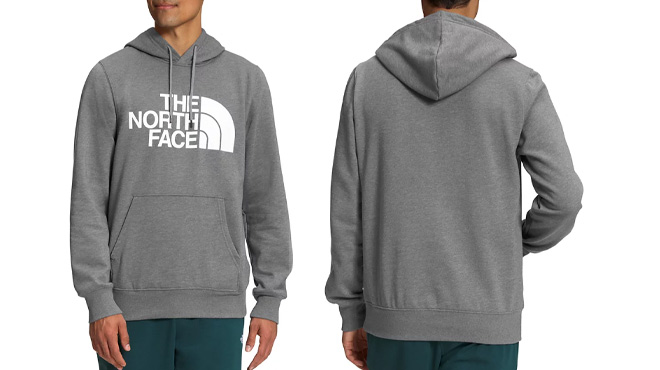 a Person Wearing The North Face Logo Hoodie