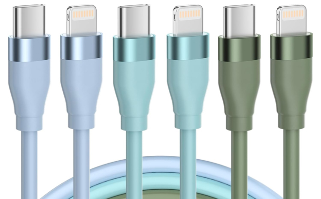 iPhone USB C to Lightning Cable Fast Charging Charger 3 Pack in Three Colors