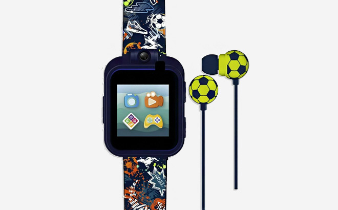 iTech Junior Blue Sports Print Earbuds Smartwatch Set