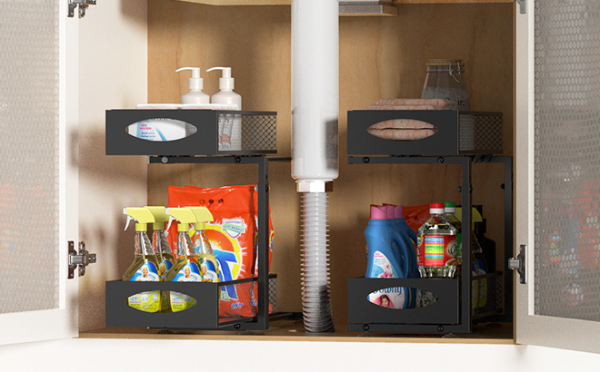 2 Tier Under Sink Organizer in Black