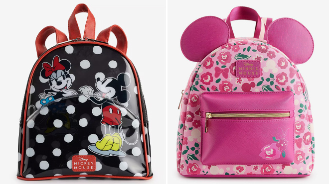 3 Disneys Clear Polka Dot and Minnie Mouse Pink Floral Print Mini Backpacks