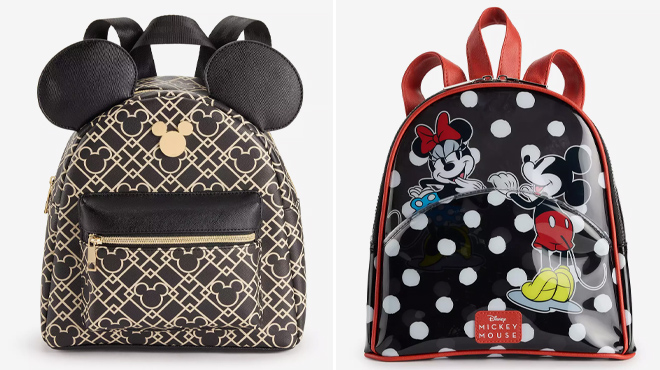 4 Disneys Mickey Mouse Foil Print and Mickey and Minnie Mouse Clear Polka Dot Mini Backpacks