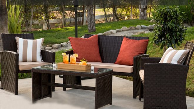 4 Piece Outdoor Wicker Conversation Patio Set