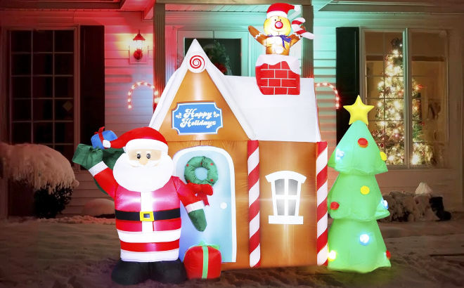 7 Foot Christmas Inflatable Gingerbread House with Santa Clause