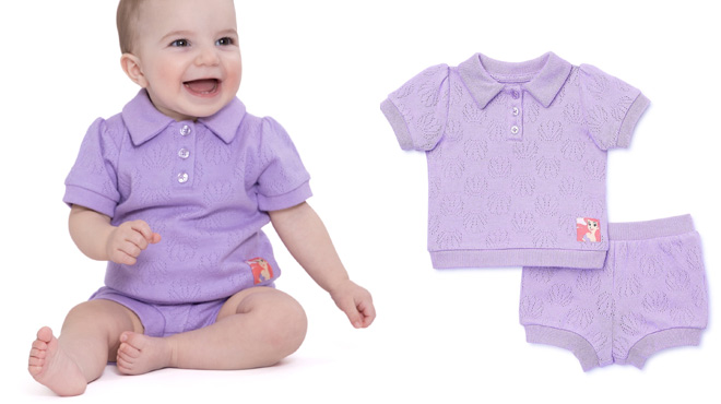 A Baby Wearing Disney 2 Piece Set in Purple