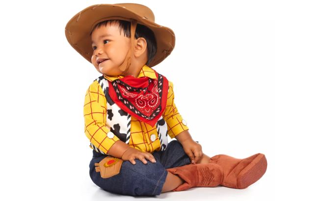 A Baby Wearing a Disney Toy Story Woody Costume